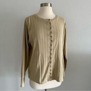 WRAP London 100% Cotton Ribbed Button Up Long Sleeve Top L